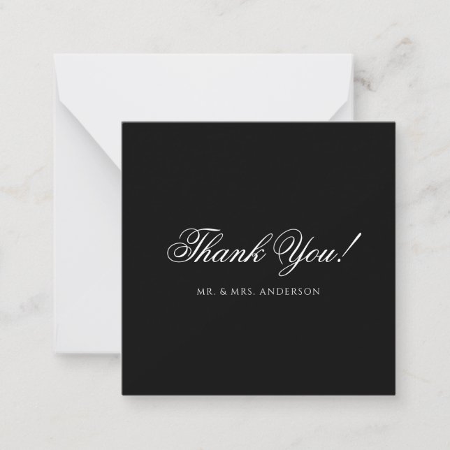 Black Formal Minimalist Script Wedding Thank You Note Card (Front)