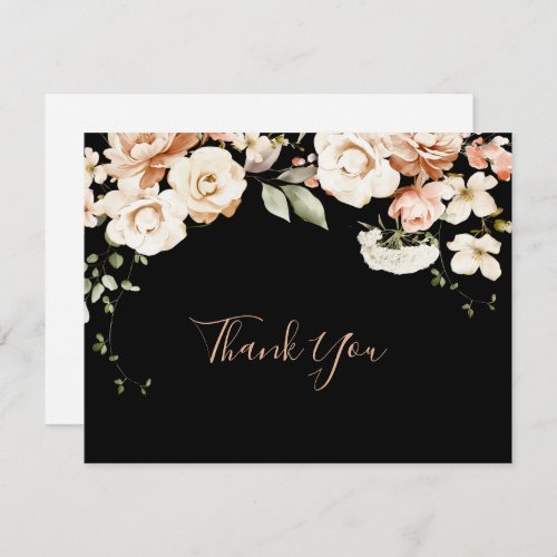 Black Formal Royal Floral Flat Wedding Thank You Card