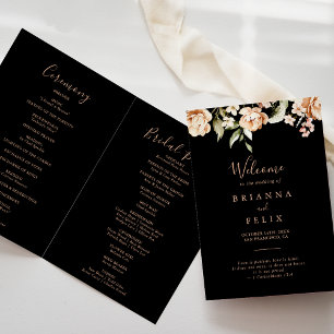 Black Formal Royal Floral Folded Wedding Program