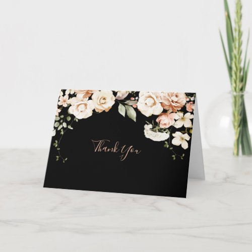 Black Formal Royal Floral Folded Wedding  Thank You Card