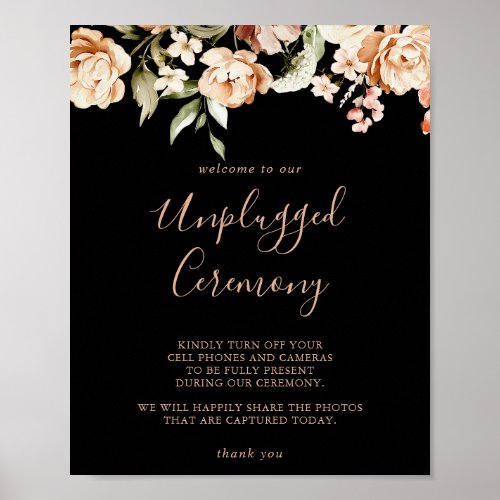 Black Formal Royal Floral Unplugged Ceremony Sign