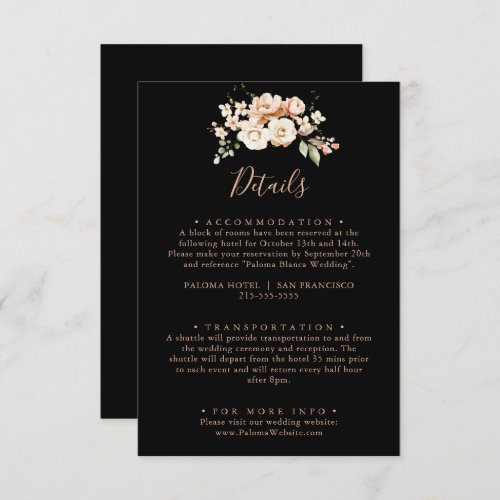 Black Formal Royal Floral Wedding Details Enclosure Card