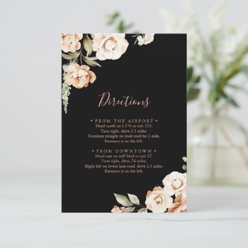 Black Formal Royal Floral Wedding Directions Enclosure Card