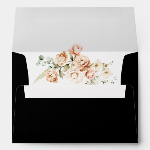 Black Formal Royal Floral Wedding Invitation  Envelope