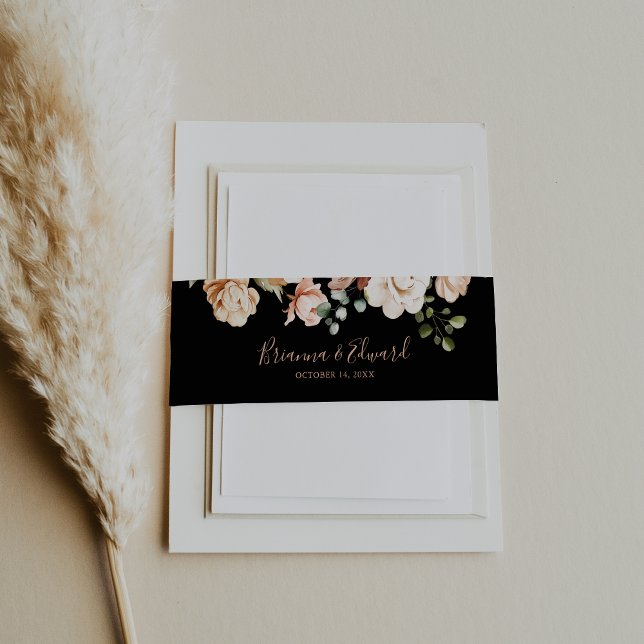 Black Formal Royal Floral Wedding Invitation Invitation Belly Band (Creator Uploaded)