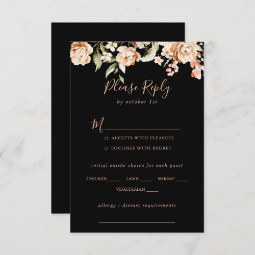 Black Formal Royal Floral Wedding Menu Choice RSVP