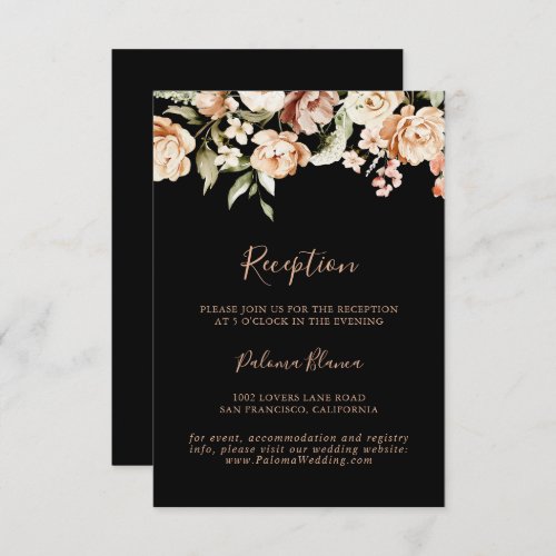 Black Formal Royal Floral Wedding Reception Enclosure Card