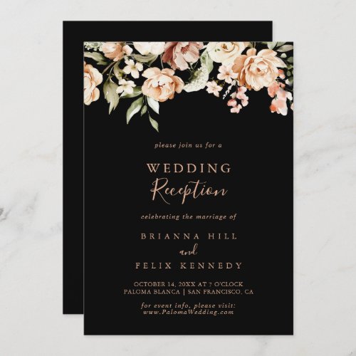 Black Formal Royal Floral Wedding Reception Invitation