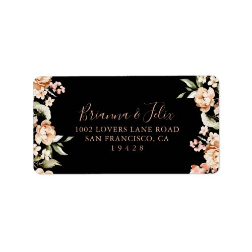 Black Formal Royal Floral Wedding RSVP Address  Label