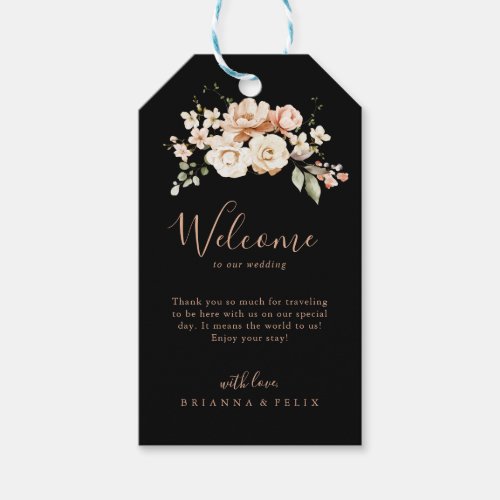 Black Formal Royal Floral Wedding Welcome Gift Tags
