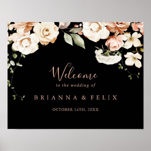 Black Formal Royal Floral Wedding Welcome Sign