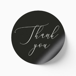 Black Formal Wedding Thank You Elegant Script Classic Round Sticker