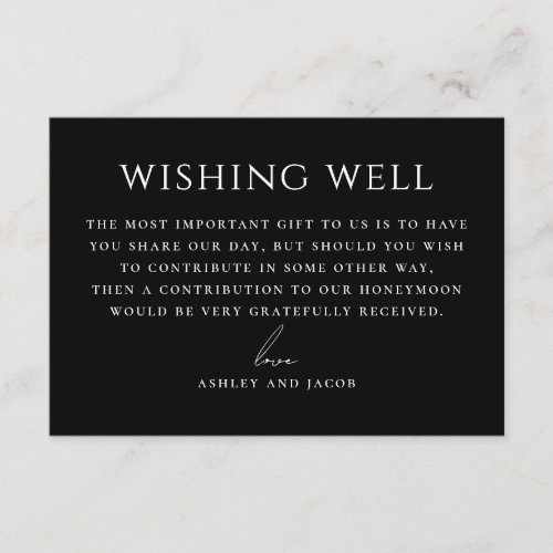 Black Formal Wedding Wishing Well | Honeymoon Fund Enclosure Card