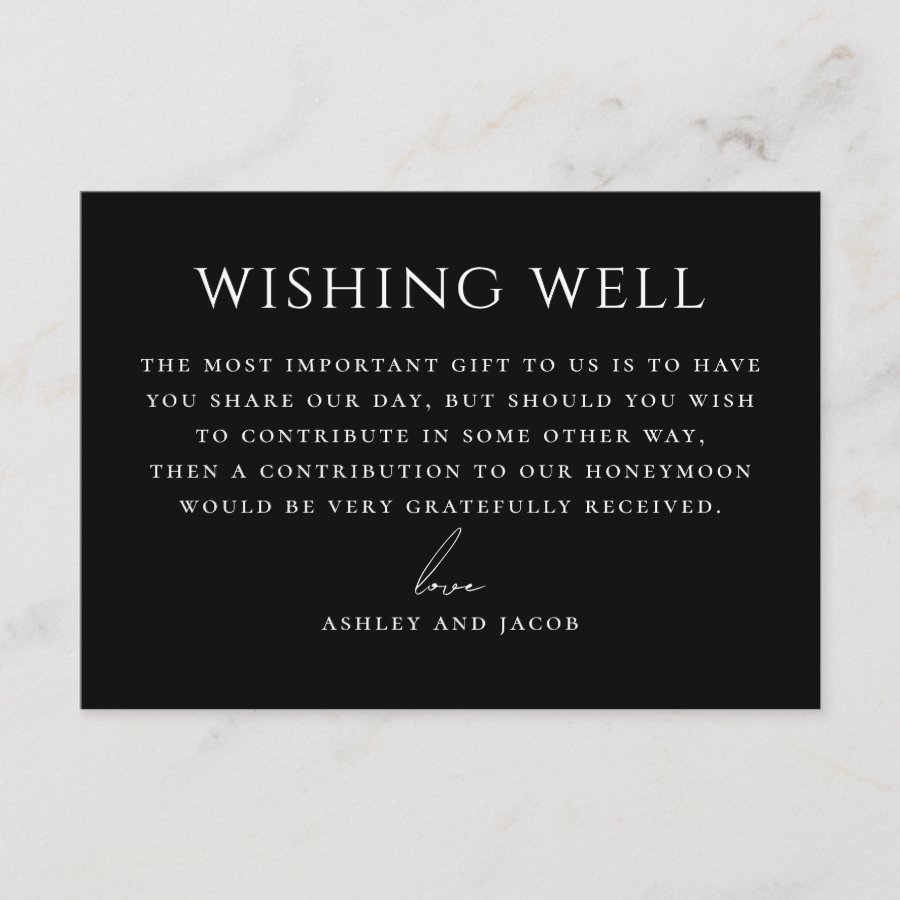 Black Formal Wedding Wishing Well | Honeymoon Fund Enclosure Card