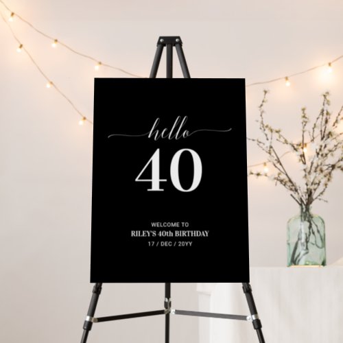Black  Forty Hello 40th Birthday Party Welcome Fo Foam Board
