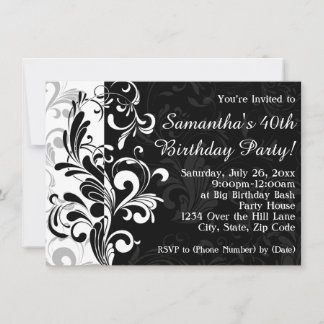 Black Fountain Swirl Birthday Party Invitation