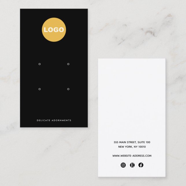 Black Four 4 Hole Stud Earring Display Holder Logo Business Card (Front/Back)