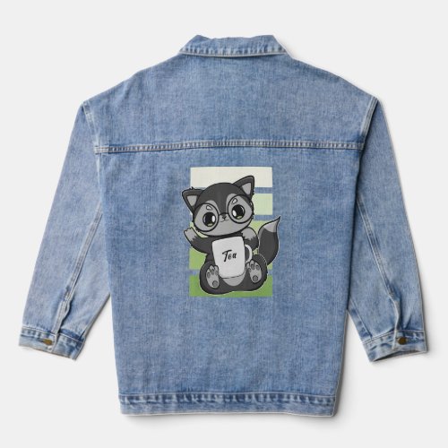 Black Fox Drinks Bubble With Boba And Pearl Milk T Denim Jacket