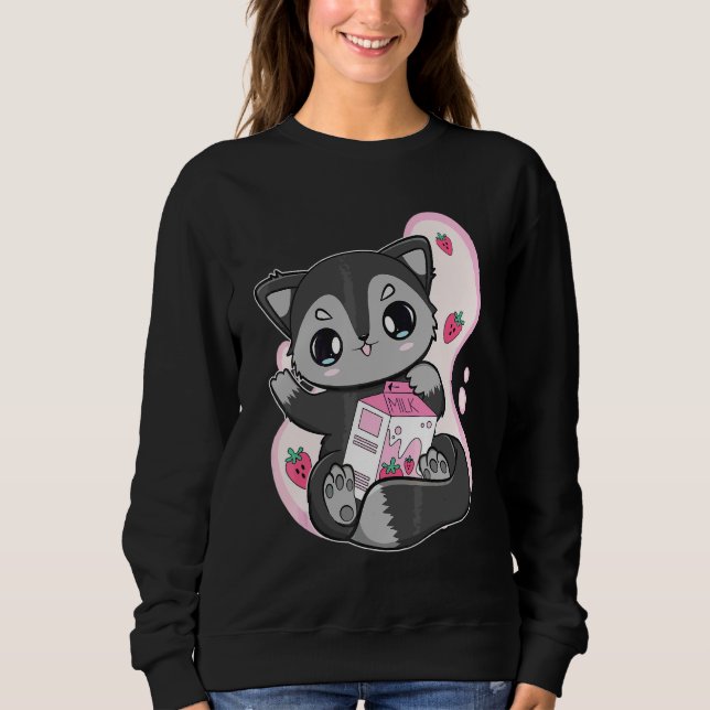 Black Fox Strawberry Milk Bubble Tea For Boba   Sweatshirt (Front)