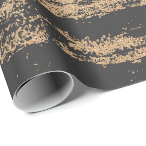 Black Foxier Gold Blush Stripes Marble Stone Glam Wrapping Paper