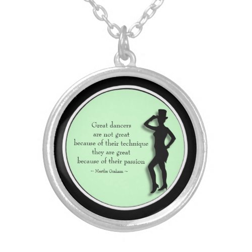 Black frame Dance Motivational Green Silver Plated Necklace