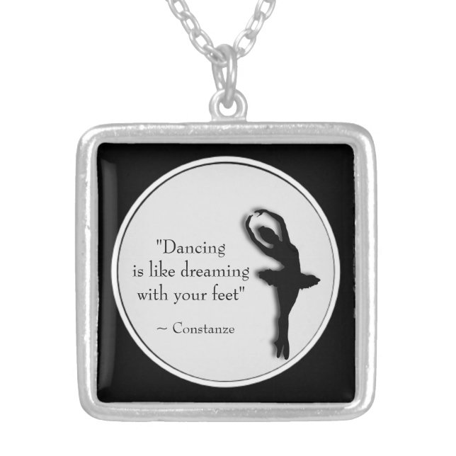 Black frame Dance Motivational Locket Silver Plated Necklace (Front)