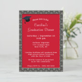 Black Frame Dinner Cap Red Graduation Invitation (Standing Front)