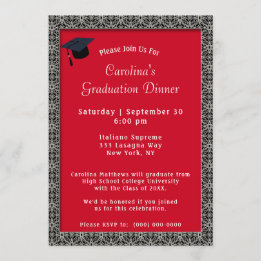 Black Frame Dinner Cap Red Graduation Invitation