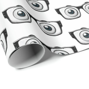 black frame glasses with eyeballs wrapping paper