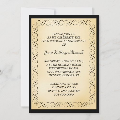 Black Frame Golden Wedding Anniversary Celebration Invitation