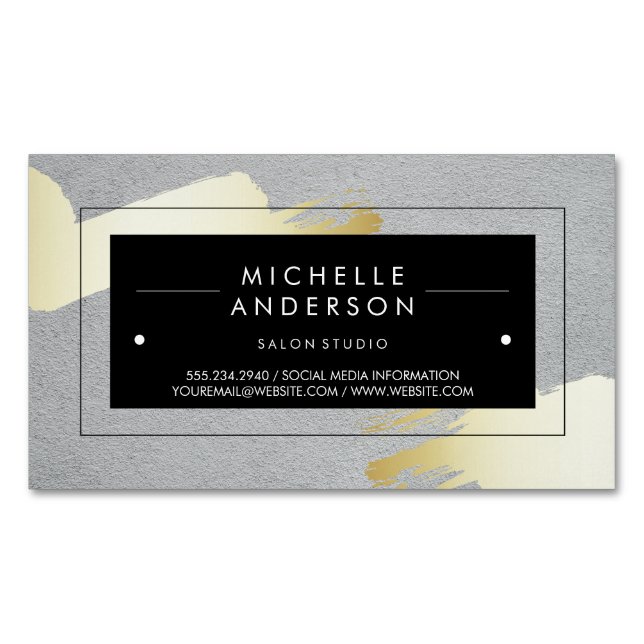 Black Frame / Modern Brushed Business Card Magnet (Front)