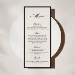 Black Frame Modern Ivory Wedding Menu card<br><div class="desc">This black frame modern ivory wedding menu exudes timeless sophistication and elegant simplicity. Featuring refined typography on an ivory background, it perfectly complements a modern or old money wedding aesthetic. Ideal for luxury receptions and 2026 wedding trends, this menu card adds a touch of understated class to your table setting....</div>