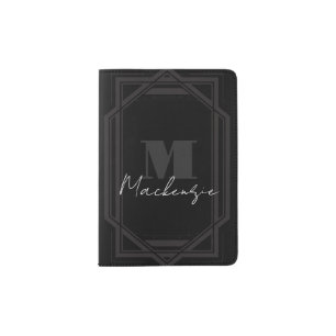 Black Frame Monogrammed Passport Holder