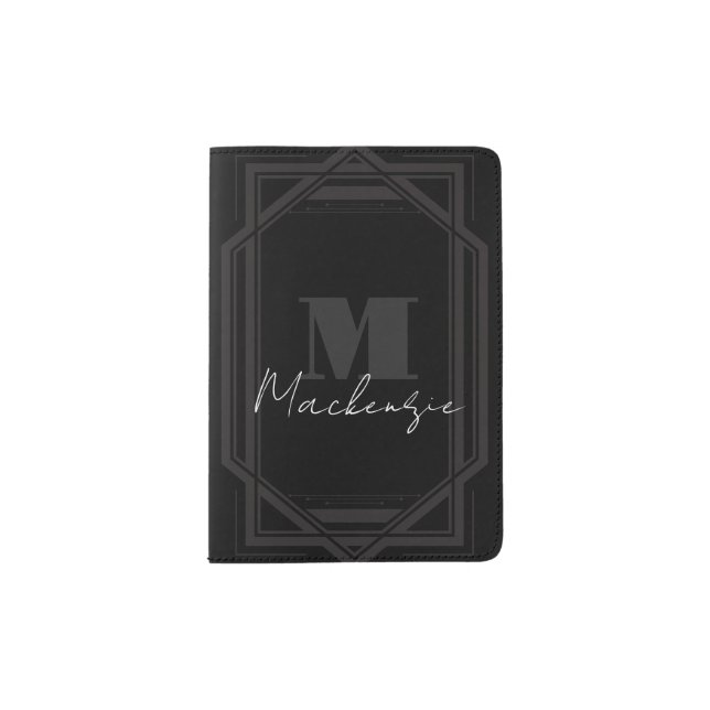 Black Frame Monogrammed Passport Holder (Front)
