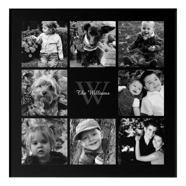 Black Frame Monogrammed Photo Collage Acrylic Print (Front)