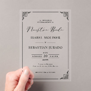 Black Frame Motif Nuestra Boda Spanish Wedding Acrylic Invitations