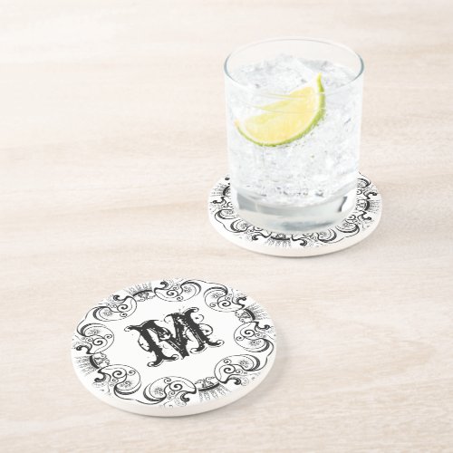 Black Frame  Oversized Monogram Sandstone Coaster