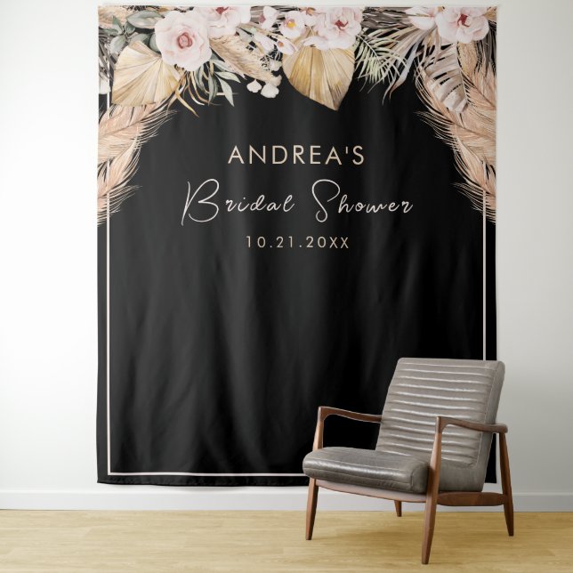 Black Frame Pampas Grass Bridal Shower Backdrop (In Situ)