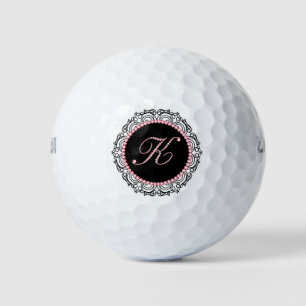 Black Frame & Pink Diamonds Letter K Golf Balls