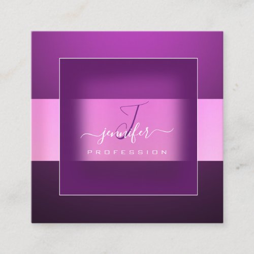 Black Frame Pink Purple Monogram Name Social Media Square Business Card