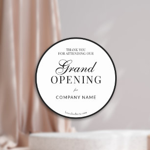 Black Frame Script Business Name Grand Opening Classic Round Sticker