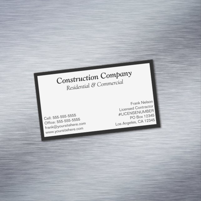 Black Frame White Rectangle Business Card Magnet (In Situ)