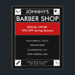 Black framed barber style  flyer<br><div class="desc">Standout thin frame cover with barbers tools. ideal for barber and hairdresser business. Background color could be edited in further editing options.</div>