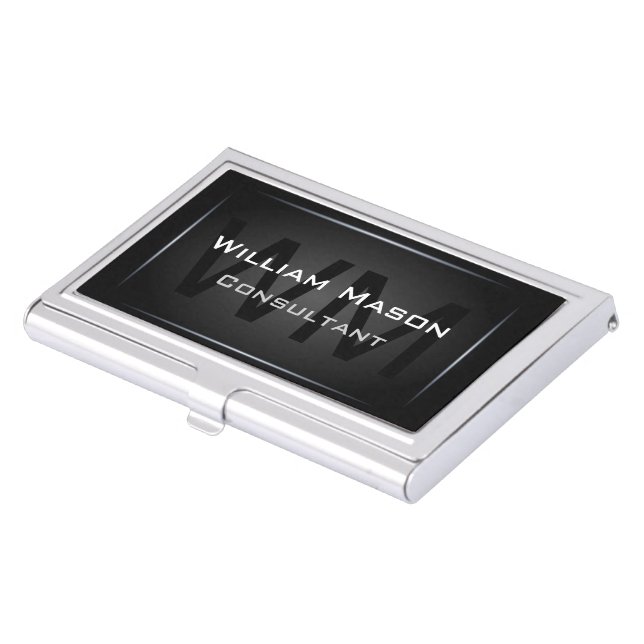 Black Framed Monogram - Business Card Holder (Front)