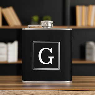 Black Framed Monogram Flask