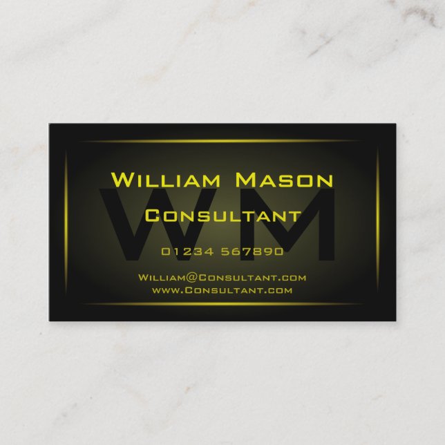 Black Framed Monogram Professional - Business Card (Front)