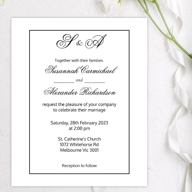 Black Framed Monograms Minimalist Budget Wedding Flyer (Creator Uploaded)