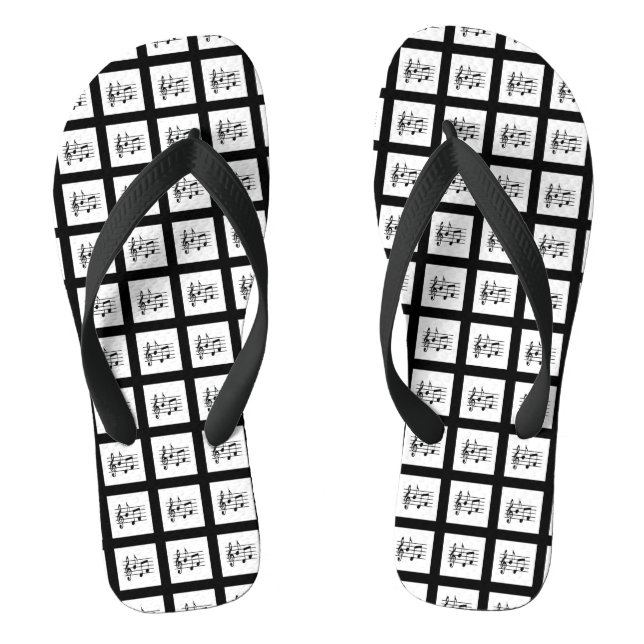Black Framed Musical Squares Flip Flops (Footbed)