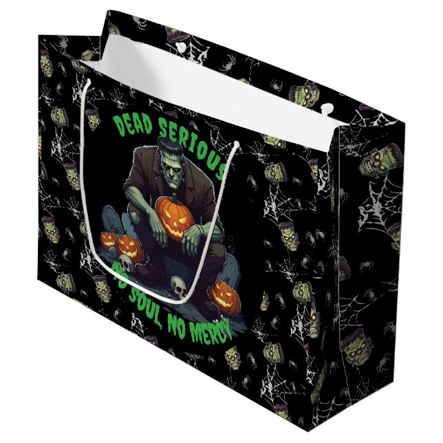 🖤 Black Frankenstein Halloween Gift Bag 💀🎃 (Front Angled)