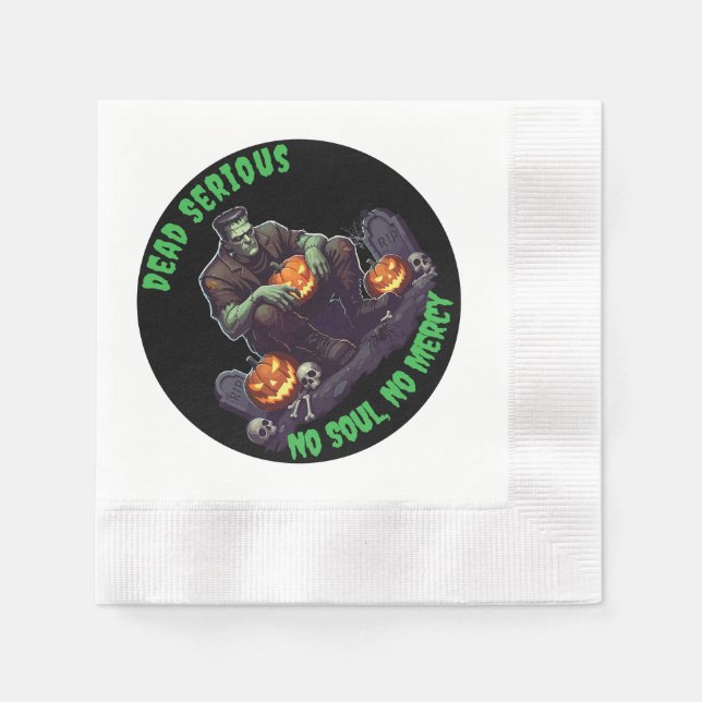 🖤 Black Frankenstein Paper Plates 💀🎉 Napkins (Front)